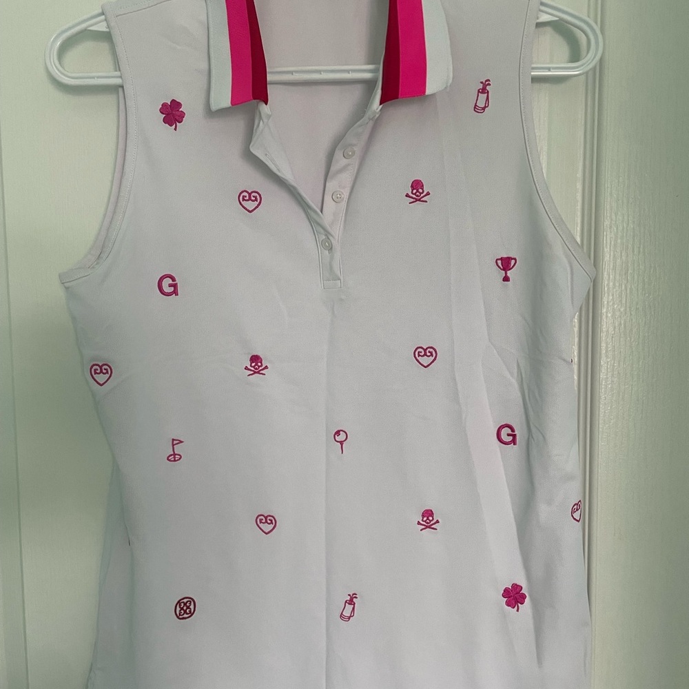 G/FORE White and Pink Women's Polo
